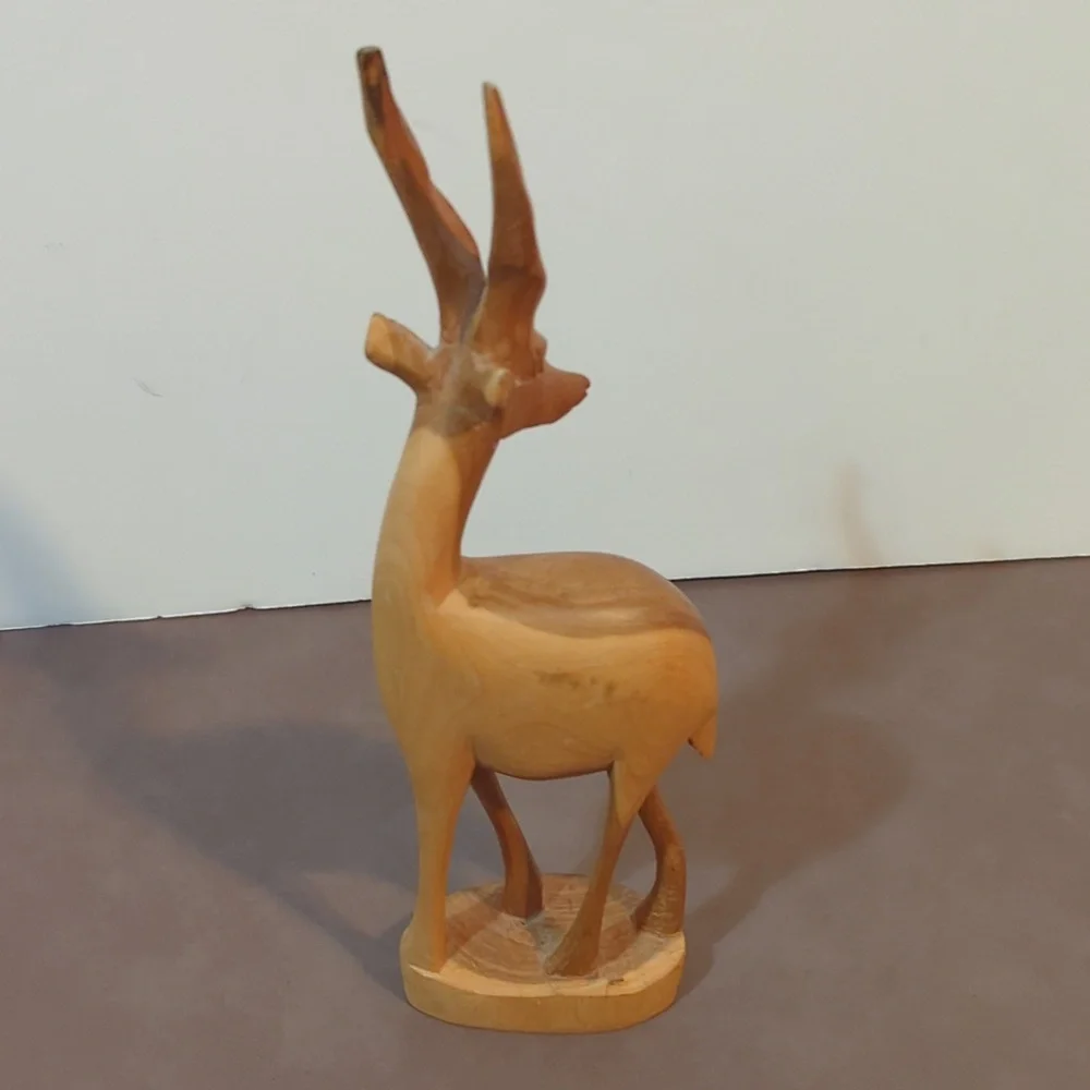 Hand carved wooden pair rhino antelope gazelle deer statue set of 2